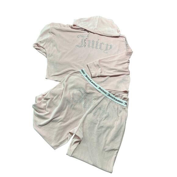 Juicy Couture Y2K  “JUICY” Jeweled Comfy Lounge Set Pink Velour Size Medium - Picture 1 of 16